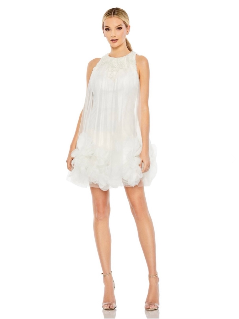 Halter Neck Flowy Petal A-Line Mini Dress